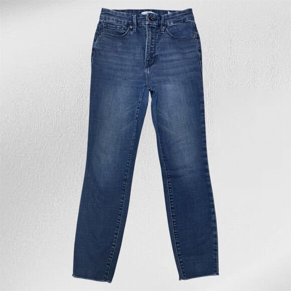 Good American Women’s High Rise Skinny Faded Blue Jeans Size 6/28 Distressed Hem - Picture 2 of 9